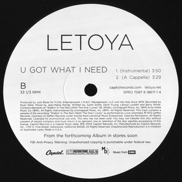 LeToya : U Got What I Need (12", Single, Promo)