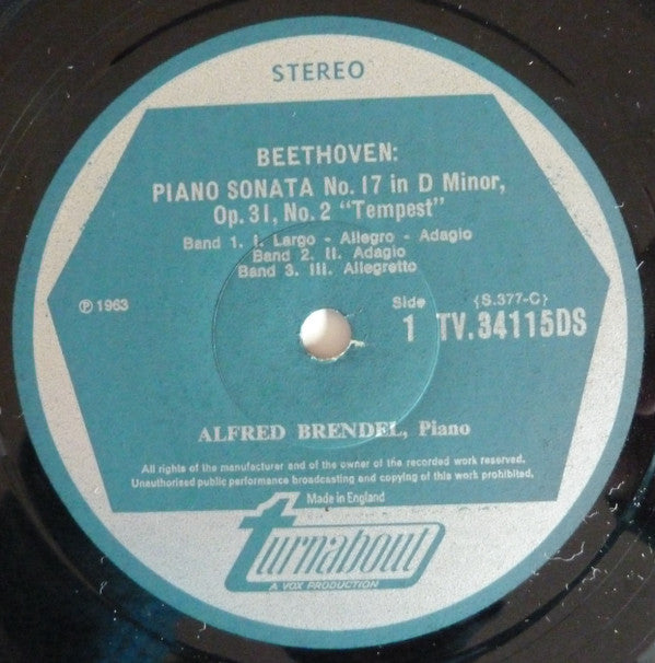 Ludwig Van Beethoven, Alfred Brendel : Piano Sonata No. 17 In D Minor, Op. 31, No. 2 "Tempest" / Piano Sonata No. 21 In C Major, Op. 53 "Waldstein" (LP)