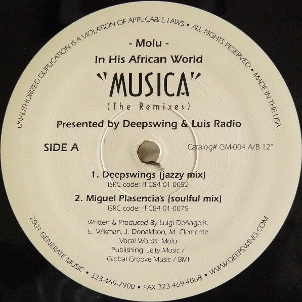 Deep Swing & Luis Radio Presents Molu In His African World : Musica (The Remixes) (12")