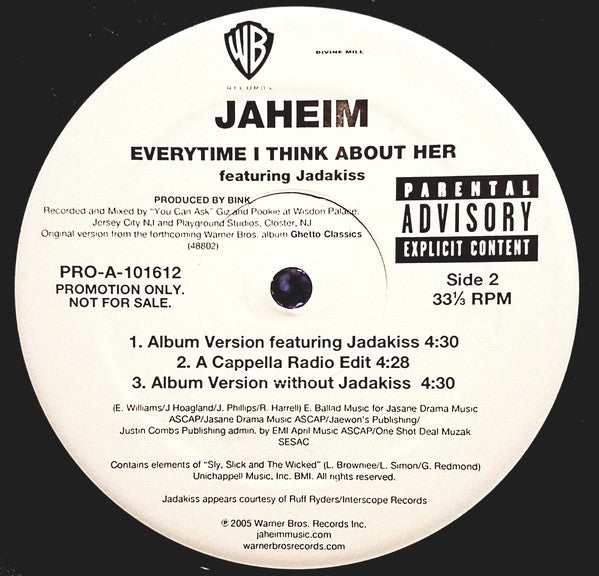 Jaheim : Every Time I Think About Her (12", Promo)