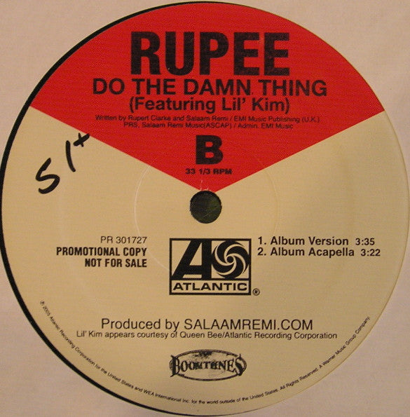 Rupee Feat. Lil' Kim : Do The Damn Thing (12", Maxi, Promo)