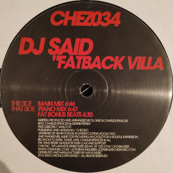 DJ Said : Fatback Villa (12")