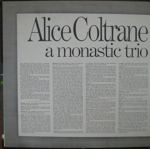 Alice Coltrane : A Monastic Trio (LP, Album)