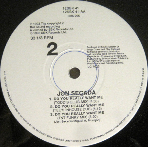 Jon Secada : Do You Really Want Me (Todd Terry & West End Mixes) (12", Single)