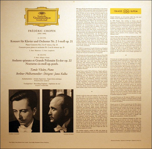 Frédéric Chopin - Tamás Vásáry, Berliner Philharmoniker, Janos Kulka : Klavierkonzert Nr. 2 f-moll · Andante Spianato Et Grande Polonaise · Nocturne (LP, RE)