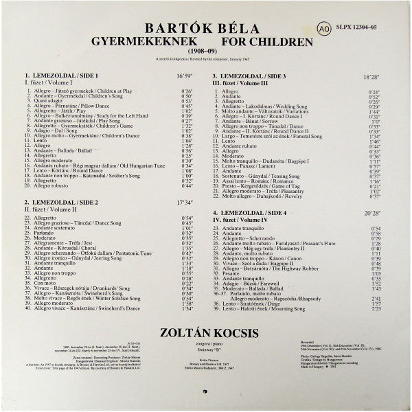 Béla Bartók / Zoltán Kocsis : For Children (2xLP, Gat)