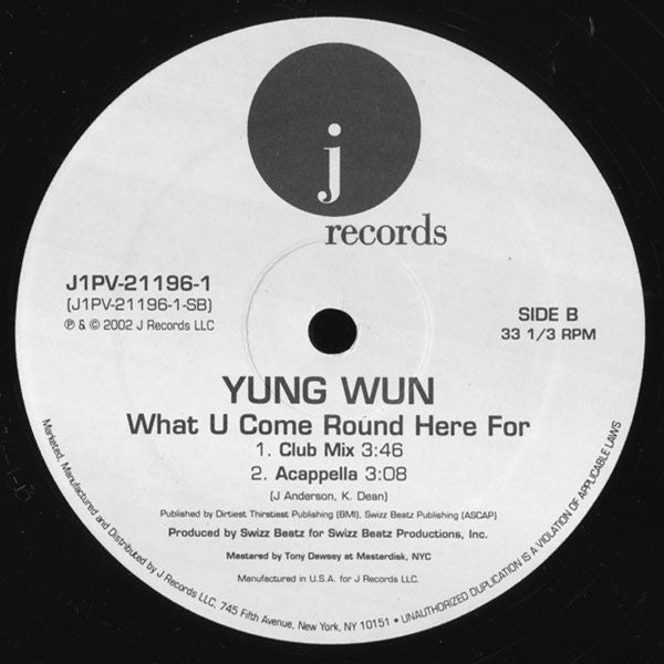 Yung Wun : What You Come Round Here For (12", Single, Promo)