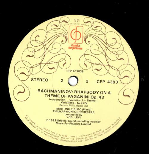 Sergei Vasilyevich Rachmaninoff - Martino Tirimo, Philharmonia Orchestra, Yoel Levi : Piano Concerto No. 2, Rhapsody On A Theme Of Paganini (LP)