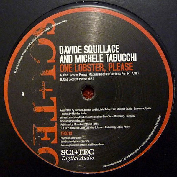 Davide Squillace And Michele Tabucchi : One Lobster, Please (12")