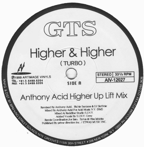 GTS : Higher & Higher (Anthony Acid Higher Up Lift Mix) (12")