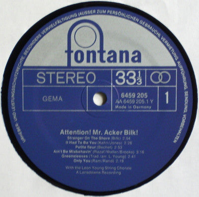 Acker Bilk : Attention! Mr. Acker Bilk! (LP, Album)