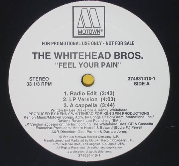 Whitehead Bros. : Feel Your Pain (12", Promo)