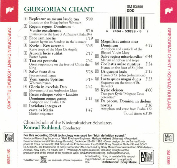 Niederaltaicher Scholaren / Konrad Ruhland : Gregorian Chant (MD, Album)