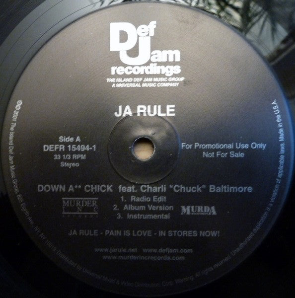 Ja Rule : Down A** Chick (12", Single, Promo)