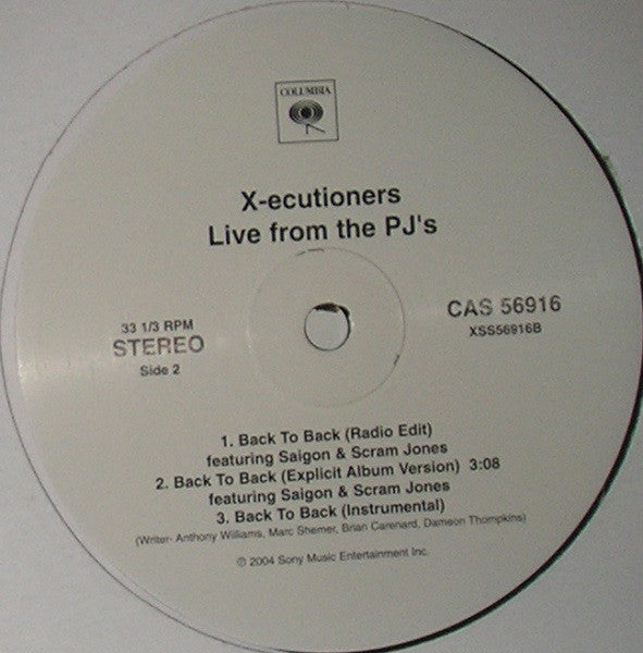 The X-Ecutioners : Live From The PJ's / Back To Back (12")