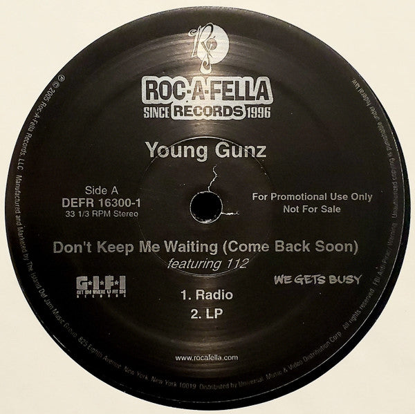 Young Gunz : Don't Keep Me Waiting (Come Back Soon) (12", Promo)