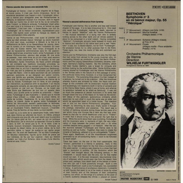 Ludwig van Beethoven - Wiener Philharmoniker . Wilhelm Furtwängler : Symphonie N° 3 "Héroïque" (LP, Mono, RE)