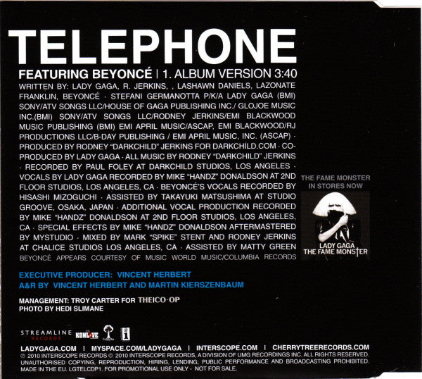 Lady Gaga Featuring Beyoncé : Telephone (CD, Single, Promo)