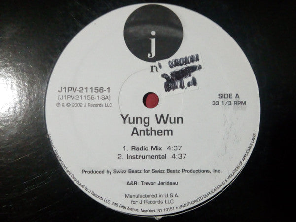 Yung Wun : Anthem (12", Promo)