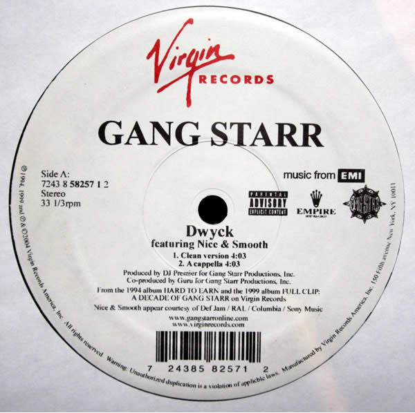 Gang Starr featuring Nice & Smooth : Dwyck (12", RE)