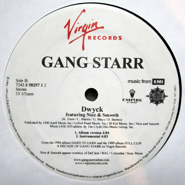 Gang Starr featuring Nice & Smooth : Dwyck (12", RE)