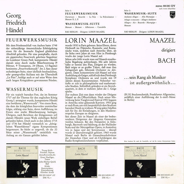 Georg Friedrich Händel - Lorin Maazel, Radio-Symphonie-Orchester Berlin : Wassermusik-Suite / Feuerwerksmusik (LP)