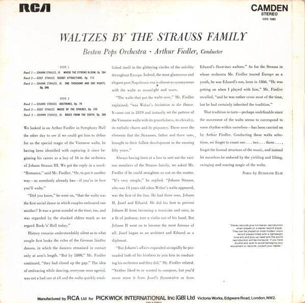 Arthur Fiedler And The The Boston Pops Orchestra : Waltzes By The Strauss Family (LP, RE)