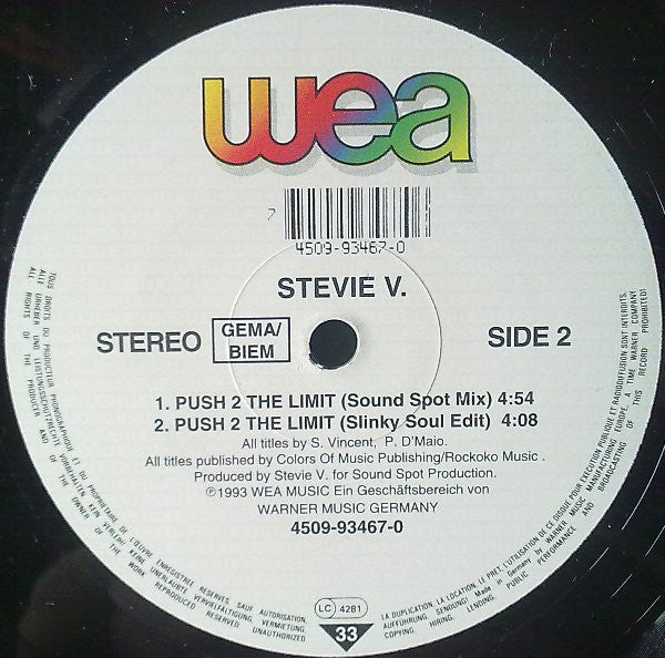 Adventures Of Stevie V. : Push 2 The Limit (12")