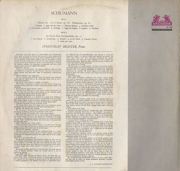 Robert Schumann, Sviatoslav Richter : March No. 2 G Minor Op. 76, Waldszenen Op. 82, From Fantasiestucke Op. 12 (LP)