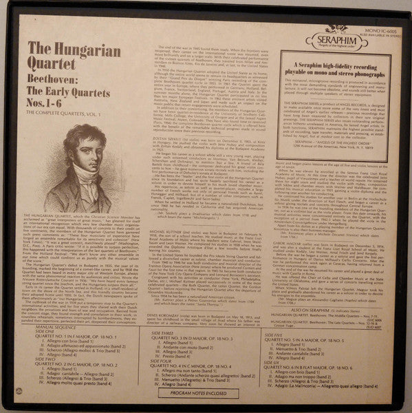 Ludwig van Beethoven, The Hungarian Quartet : The Early Quartets (The Complete String Quartets, Vol. 1: Nos. 1-6) (3xLP + Box)