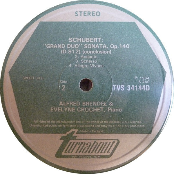 Franz Schubert, Alfred Brendel & Evelyne Crochet : Fantasia In F Minor, Op. 103 / 'Grand Duo' Sonata Op. 140 (LP, RE)