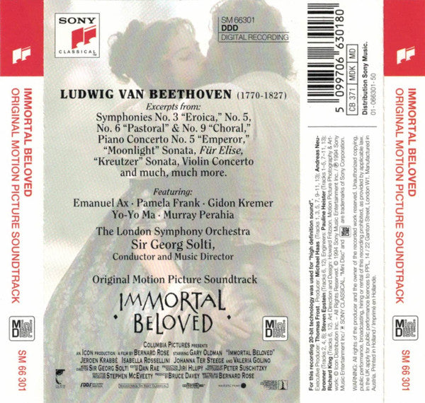 Ludwig Van Beethoven / Georg Solti, Emanuel Ax, Pamela Frank, Gidon Kremer, Yo-Yo Ma, Murray Perahia, The London Symphony Orchestra : Immortal Beloved - Original nMotion Picture Soundtrack (MD, Album, 20-)