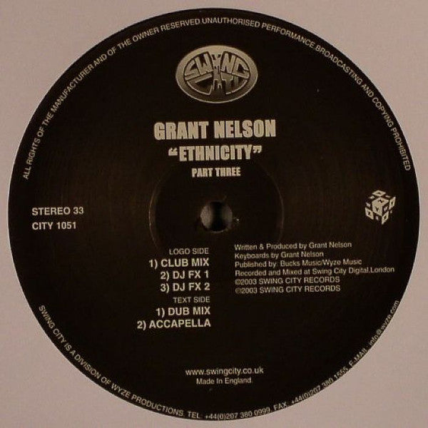 Grant Nelson : Ethnicity (Part Three) (12")