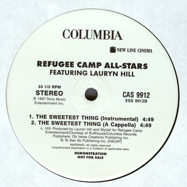 Refugee Camp All Stars Featuring Lauryn Hill : The Sweetest Thing (12", Promo)