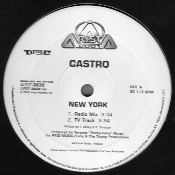 Castro : New York (12", Maxi, Promo)