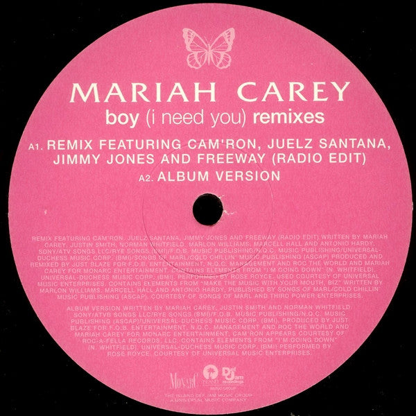 Mariah Carey : Boy (I Need You) (Remixes) (12", Promo)