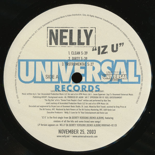 Nelly : Iz U (12", Promo)