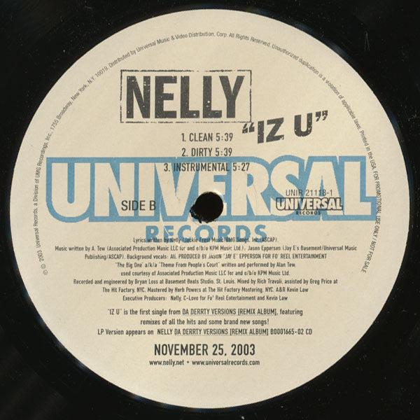 Nelly : Iz U (12", Promo)