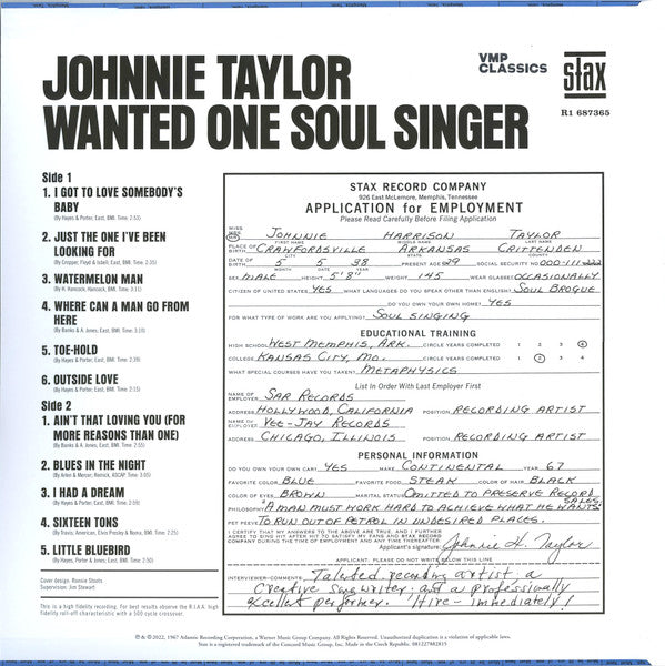 Johnnie Taylor : Wanted One Soul Singer (LP, Album, Mono, Club, RE, RM)