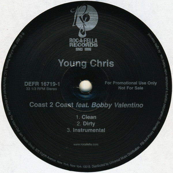 Young Chris Feat. Bobby Valentino (2) : Coast 2 Coast (12", Promo)