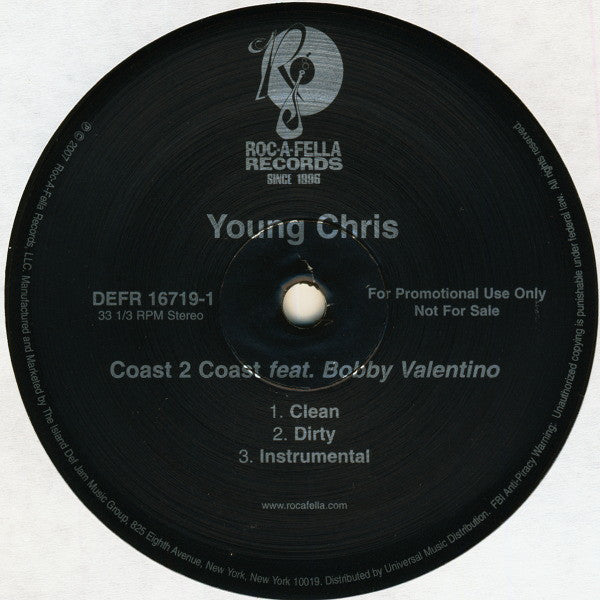 Young Chris Feat. Bobby Valentino (2) : Coast 2 Coast (12", Promo)