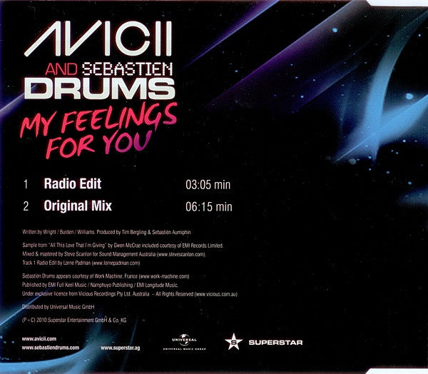 Avicii And Sebastien Drums : My Feelings For You (CD, Single)