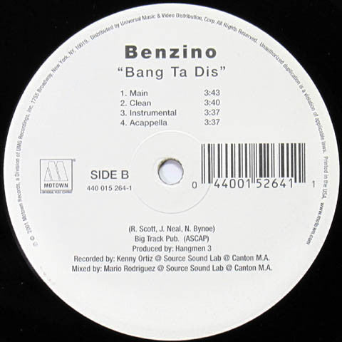 Benzino : Boottee / Bang Ta Dis (12", Promo)