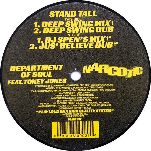 Department Of Soul Feat. Toney Jones : Stand Tall (12")