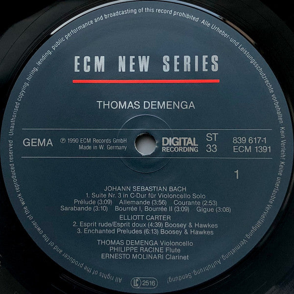 Thomas Demenga - Johann Sebastian Bach / Elliott Carter : Suite Nr. 3 In C-Dur Für Violoncello Solo / Esprit Rude, Esprit Doux For Flute And Clarinet - Enchanted Preludes For Flute And Violoncello - Riconoscenza Per Goffredo Petrassi For Solo Violin - Triple Duo (LP, Album)