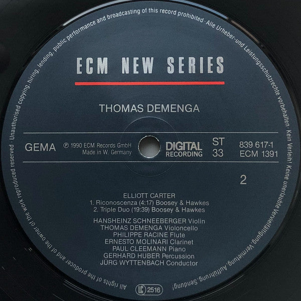 Thomas Demenga - Johann Sebastian Bach / Elliott Carter : Suite Nr. 3 In C-Dur Für Violoncello Solo / Esprit Rude, Esprit Doux For Flute And Clarinet - Enchanted Preludes For Flute And Violoncello - Riconoscenza Per Goffredo Petrassi For Solo Violin - Triple Duo (LP, Album)