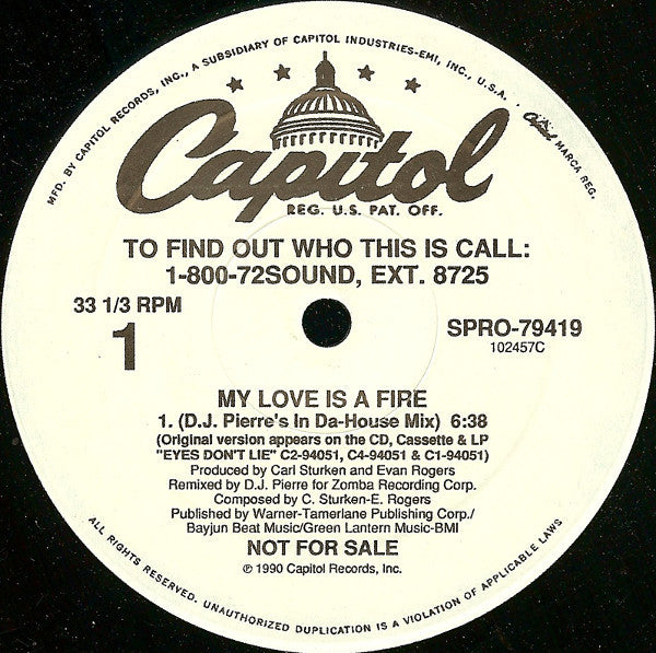 Donny Osmond : My Love Is A Fire (DJ Pierre Remixes) (12", Promo)