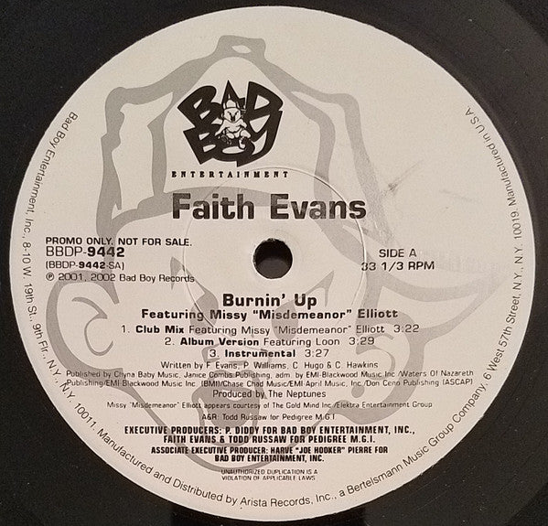 Faith Evans : Burnin' Up / Faithfully (12", Promo)