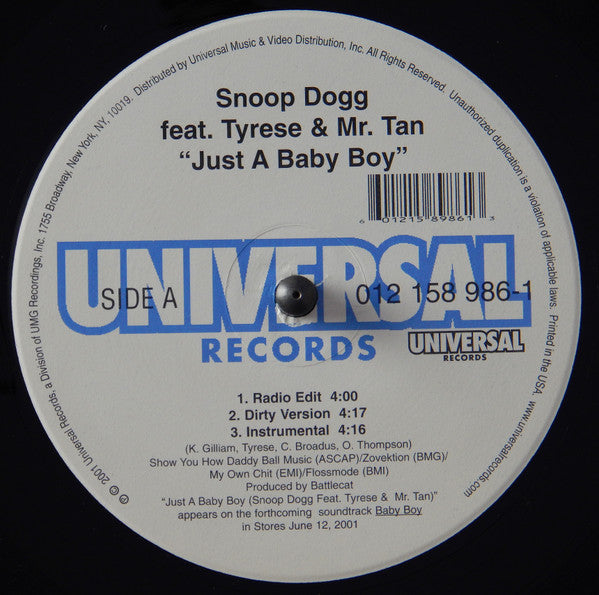 Snoop Dogg Featuring Tyrese & Mr. Tan : Just A Baby Boy (12")