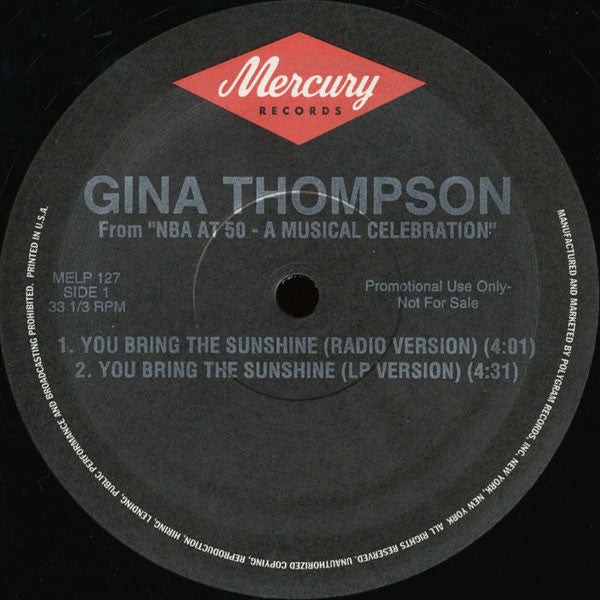 Gina Thompson : You Bring The Sunshine (12", Promo)